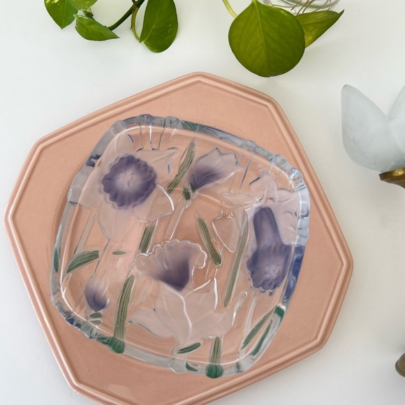 Vintage set of two glass flower print bowls salad bowls dessert bowls - Picture 3 of 12